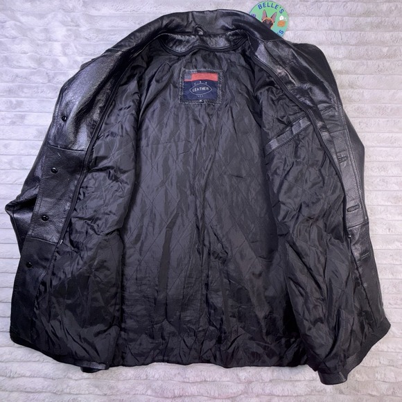 Men's Medium Black Soft Leather 4‎ Button Jacket Coat Matrix Grunge Metal Y2K - Picture 7 of 9